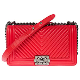 Chanel-Bolsa CHANEL Boy em couro vermelho - 101034-Vermelho