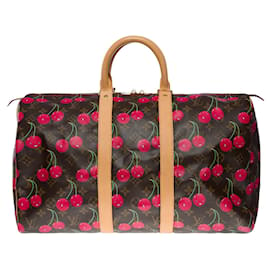 Louis Vuitton-Keepall travel bag 45 cherry in brown canvas -101062-Brown