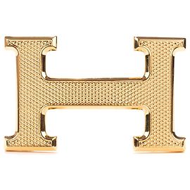 Hermès CINTURÓN HERMES H "GUILLOCHEE" EN METAL DORADO Dorado