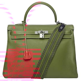 Hermès-Hermès Kelly handbag 35 FLAMINGO PINK TOGO LEATHER CROSSBODY RETURNS -100437-Pink