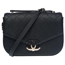 Chanel-CHANEL COCO CUBA MEDIUM FLAP BAG CROSSBODY BAG IN BLACK CAVIAR LEATHER -100457-Black
