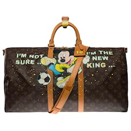 Louis Vuitton-Keepall travel bag 55 CUSTOMIZED CROSSBODY "KING PELE NEVER DIES VS MICKEY"-100929-Brown