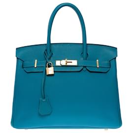 Hermès-HERMES BIRKIN BAG 30 in Blue Leather - 100992-Blue