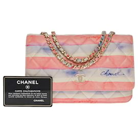 Chanel-WALLET ON CHAIN CROSSBODY BAG (WOC) IN MULTICOLORED LEATHER -101025-Pink,White,Blue,Multiple colors