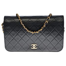 Chanel-CHANEL CLASSIC FULL FLAP CROSSBODY BAG IN BLACK QUILTED LEATHER -100425-Black
