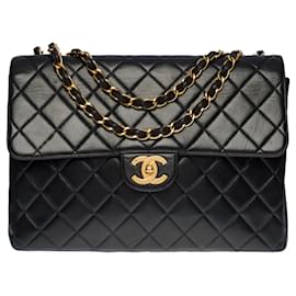 Chanel-CHANEL TIMELESS JUMBO SINGLE FLAP BAG CROSSBODY BAG IN BLACK QUILTED LAMB LEATHER - 100405-Black