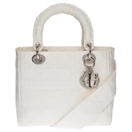 Christian Dior-SERIE LIMITATA - BORSA A MANO LADY DIOR MM BANDOULIERE D-LITE IN TWEED BIANCO ROTTO CANNAGE-100303-Bianco sporco