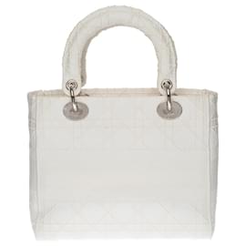 Christian Dior-LIMITED SERIES - LADY DIOR MM BANDOULIERE D-LITE HANDBAG IN BROKEN WHITE TWEED CANNAGE-100303-Eggshell