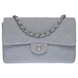 Chanel-Sac CHANEL Timeless/Classique en Coton Bleu - 100444-Bleu