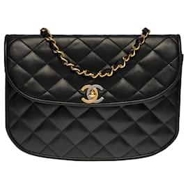 Chanel-CLASSIC FLAP BAG CROSSBODY BAG IN BLACK QUILTED LAMB LEATHER -100387-Black