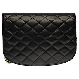 Chanel-CLASSIC FLAP BAG CROSSBODY BAG IN BLACK QUILTED LAMB LEATHER -100387-Black