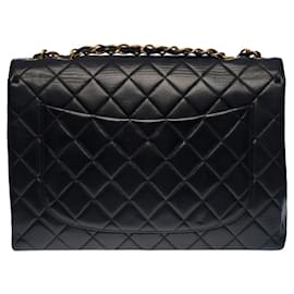 Chanel-CHANEL TIMELESS JUMBO SINGLE FLAP BAG CROSSBODY BAG IN BLACK QUILTED LAMB LEATHER - 100406-Black
