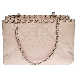 Chanel-CHANEL MINI TOTE BAG IN POWDER PINK QUILTED LAMB LEATHER -100421-Pink
