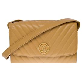 Chanel-SAC BANDOULIÈRE CLASSIQUE FLAP BAG EN CUIR MATELASSE A CHEVRONS BEIGE-100391-Beige
