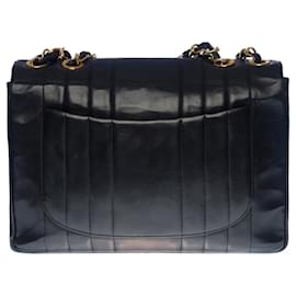 Chanel-CHANEL TIMELESS JUMBO SINGLE FLAP BAG CROSSBODY BAG IN BLACK QUILTED LAMB LEATHER WITH VERTICAL STITCHING - 100515-Black