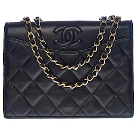 Chanel-CHANEL CLASSIQUE FULL FLAP POCKETS CROSSBODY BAG IN BLACK QUILTED LAMB LEATHER -100523-Black