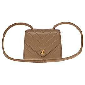 Chanel-RARE CHANEL CLASSIC MINI FLAP BAG CROSSBODY BAG IN TAUPE CHEVRON QUILTED LAMB LEATHER -100517-Taupe