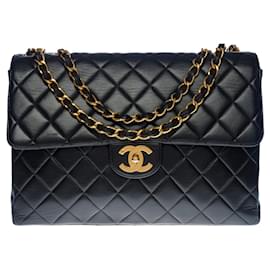 Chanel-EXCEPTIONAL CHANEL TIMELESS JUMBO SINGLE FLAP BAG CROSSBODY BAG IN BLACK QUILTED LAMB LEATHER - 100511-Black