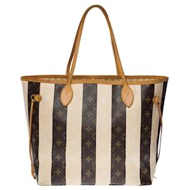 Louis Vuitton-neverfull stripes tote bag in brown canvas -101059-Brown