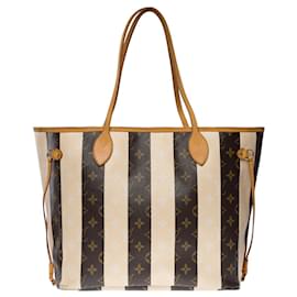 Louis Vuitton-neverfull stripes tote bag in brown canvas -101059-Brown