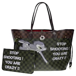 Louis Vuitton-neverfull mm tote bag in damier ebene canvas customized "Minnie hunts Bambie"-101061-Brown