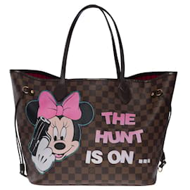 Louis Vuitton-neverfull mm tote bag in damier ebene canvas customized "Minnie hunts Bambie"-101061-Brown