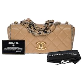 Chanel-beige Schultertasche aus Leder mit durchgehender Klappe -101080-Beige