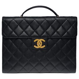 Chanel porte-documents en cuir caviar noir-101086 Noir