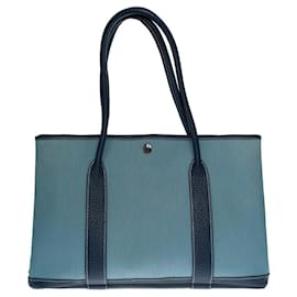 Hermès-HERMES Garden Party Bag in Blue Denim - 116397437-Blue