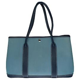 Hermès-HERMES Garden Party Bag in Blue Denim - 116397437-Blue