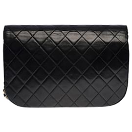 Chanel-CHANEL CLASSIC FLAP BAG HALF-MOON CROSSBODY BAG IN BLACK QUILTED LEATHER100414-Black