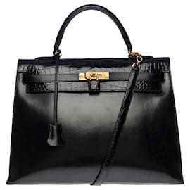 Hermès-Hermes Kelly bag 35 in black leather - 100860-Black