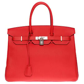 Hermès-Hermes Birkin handbag 35 LEATHER TOGO ORANGE POPPY-100892-Orange