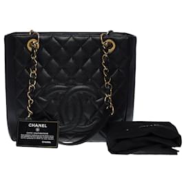 Chanel-CHANEL Große Einkaufstaschen aus schwarzem Leder - 100891-Schwarz