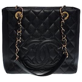 Chanel-CHANEL Grand Shopping Bags in Black Leather - 100891-Black