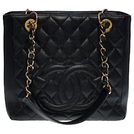 Chanel-CHANEL Große Einkaufstaschen aus schwarzem Leder - 100891-Schwarz