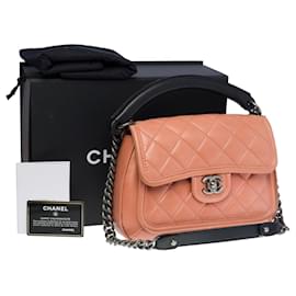 Chanel-CHANEL CLASSIC FLAP BAG CROSSBODY BAG IN PINK QUILTED LAMB LEATHER -100866-Pink