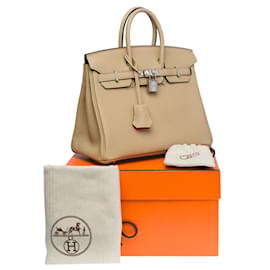 Hermès-HERMES BIRKIN BAG 25 in Beige Leather - 100908-Beige