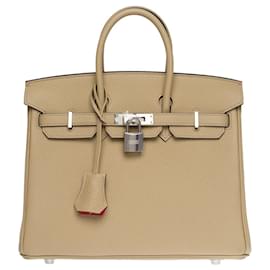 Hermès-Sac HERMES Birkin 25 en Cuir Beige - 100908-Beige