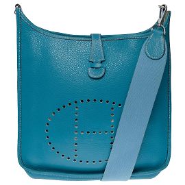 Hermès Evelyne shoulder bag 29 blue leather jeans-101093 Blue