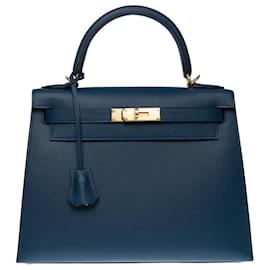 Hermès-Hermes Kelly bag 28 in Blue Leather - 101098-Blue