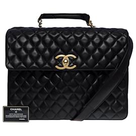 Chanel-black leather crossbody briefcase-101091-Black