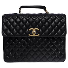 Chanel-black leather crossbody briefcase-101091-Black