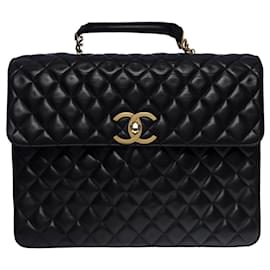 Chanel-porte-documents bandoulière en cuir noir-101091-Noir