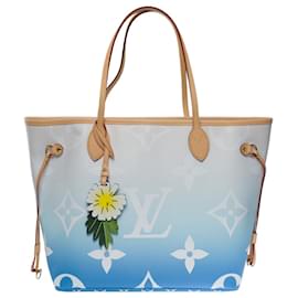 Louis Vuitton-sac cabas neverfull mm by the pool en toile bleu et blanc-101121-Blanc,Bleu