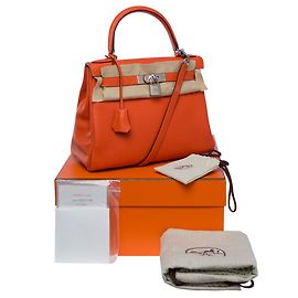 Hermès Saco de Hermes Kelly 28 em couro laranja - 101120 Laranja