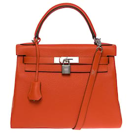 Hermès-KELLY HANDBAG 28 shoulder strap in fiery orange bullcalf leather101120-Orange