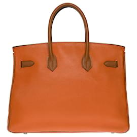 Hermès-Birkin handbag 35 in togo orange and camel-100865-Orange,Caramel