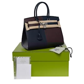 Hermès-HERMES Birkin 30 Bag in Blue Leather - 101118-Blue