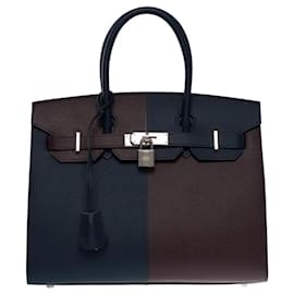 Hermès-Borsetta Birkin 30 sellier collezione "casaque" in blu indaco e rosso saddler epsom-101118-Blu